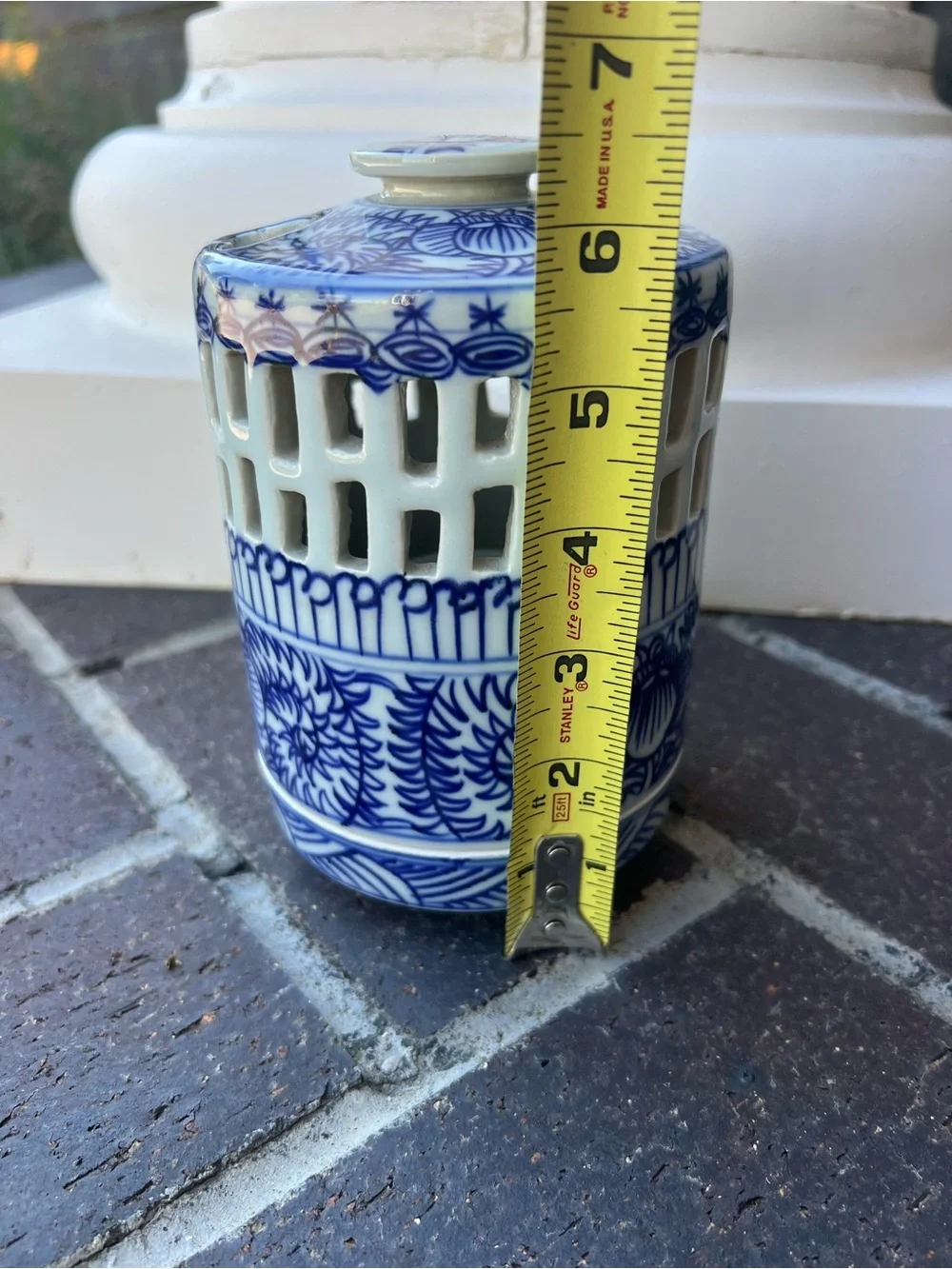 Vintage Chinese Blue and White Porcelain Candle Lantern